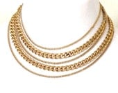 Vintage 1960's Reinad Mulit-Strand Gold Bib Necklace