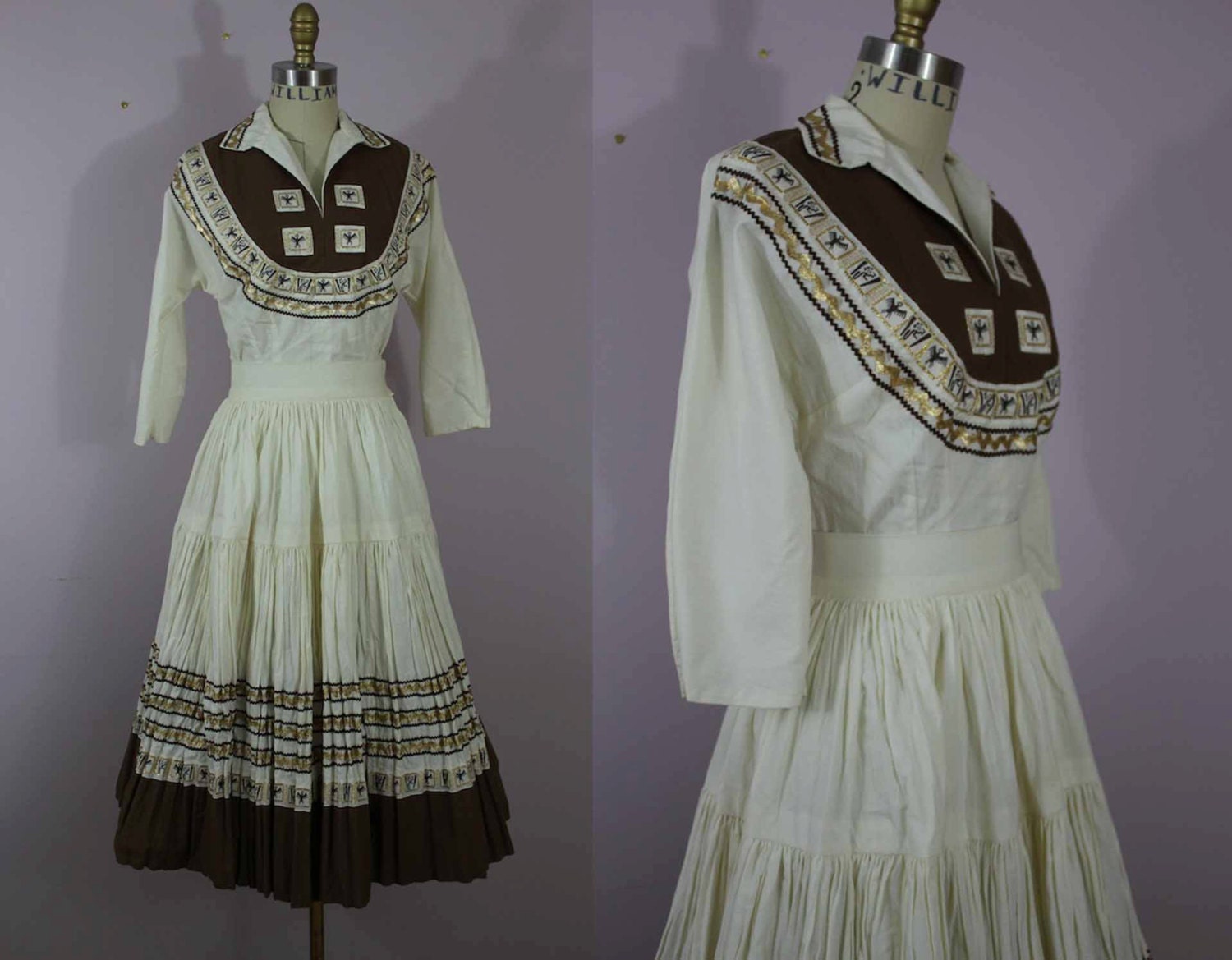 1950s Brown and Cream Squaw Dress Set / Patio Set / SZ S Small