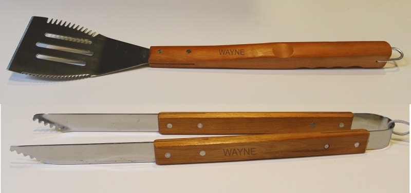 Groomsmen or Father's Day Gift - Grill / BBQ Stainless Steel Tongs & a Spatula - Personalized with your man's name.