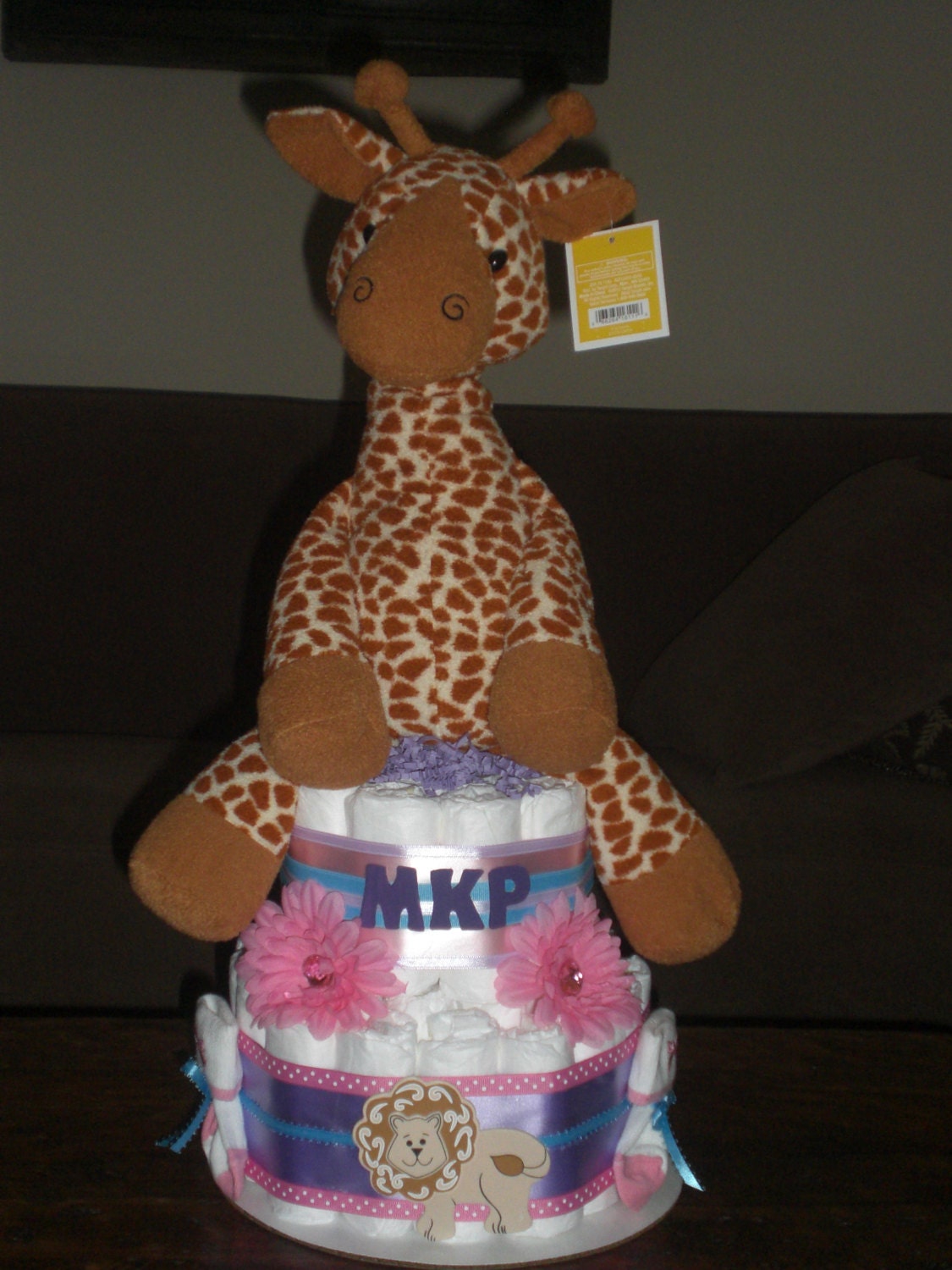 Giraffe Safari Diaper Cake Jungle Boogie Girl  Baby shower gift or centerpiece other animals available