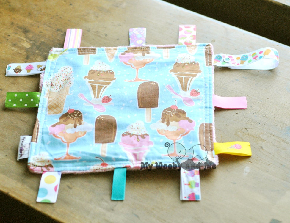 Cool Treats Crinkle Crackle - Bubble Gum Minky -  Pacifier Clip - Binky Holder - Snap handle - READY TO SHIP