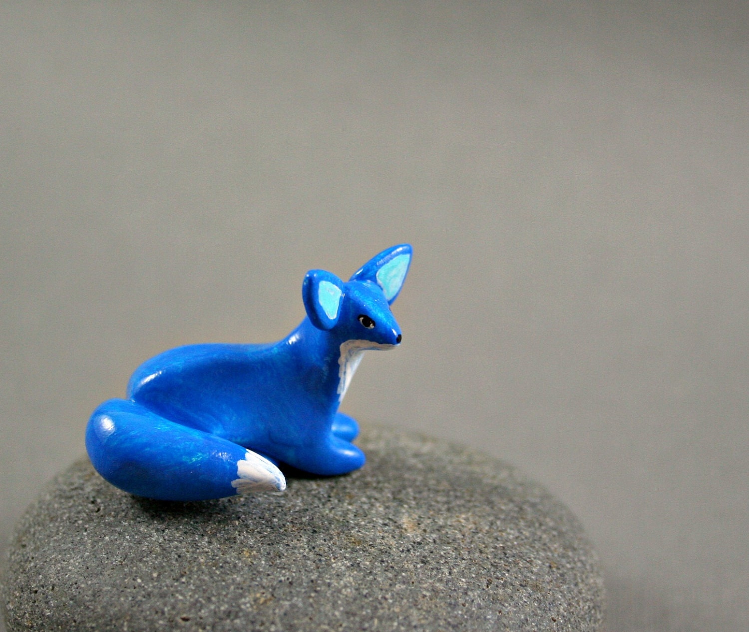 Little Blue Fox - Hand Sculpted Miniature Polymer Clay Animal