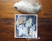 Bark Message, 4"x4" original mixed media artwork on paper