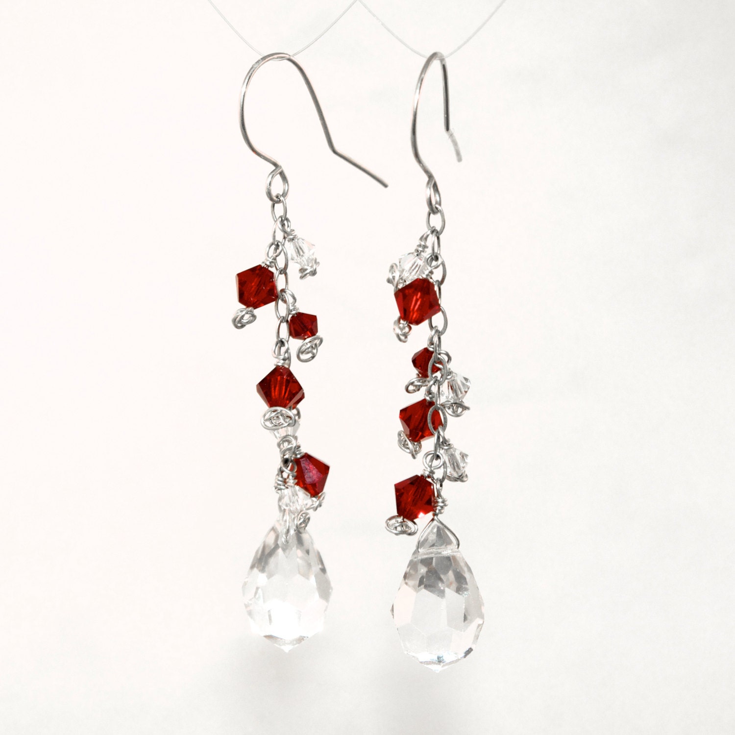 Eco Friendly Sterling Silver Waterfall Crystal Earrings with Swarovski Crystals or Pearls