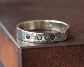 Wide Recycled 14kt White Gold Hammered Band with Black Diamonds
