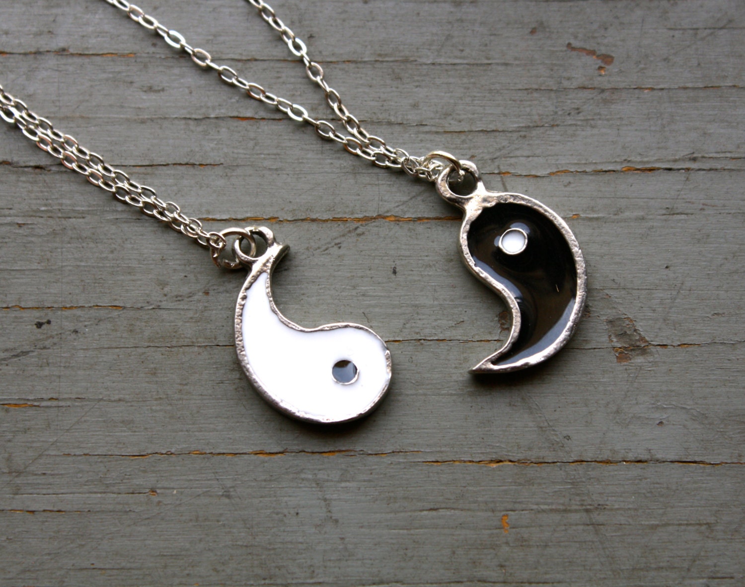Set of 2 Best friends Yin and Yang Handcast Pewter Charm Necklaces