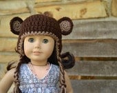 American Girl Doll Clothes - Crocheted Beanie with Ear Flaps -  Monkey Fun
