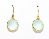 Blue bridesmaid earrings - blue bridesmaid jewelry - aqua earrings - chalcedony gold earrings - bridesmaid gift - blue stone earrings