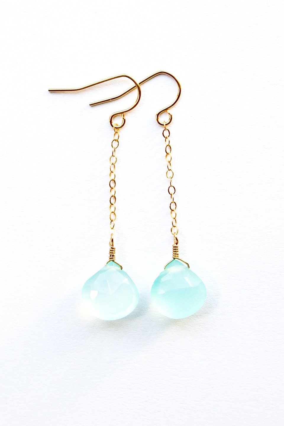 Aqua earrings - aqua chalcedony earrings - gold earrings - blue stone earrings - gold jewelry -  seafoam blue gemstone - blue bridesmaid