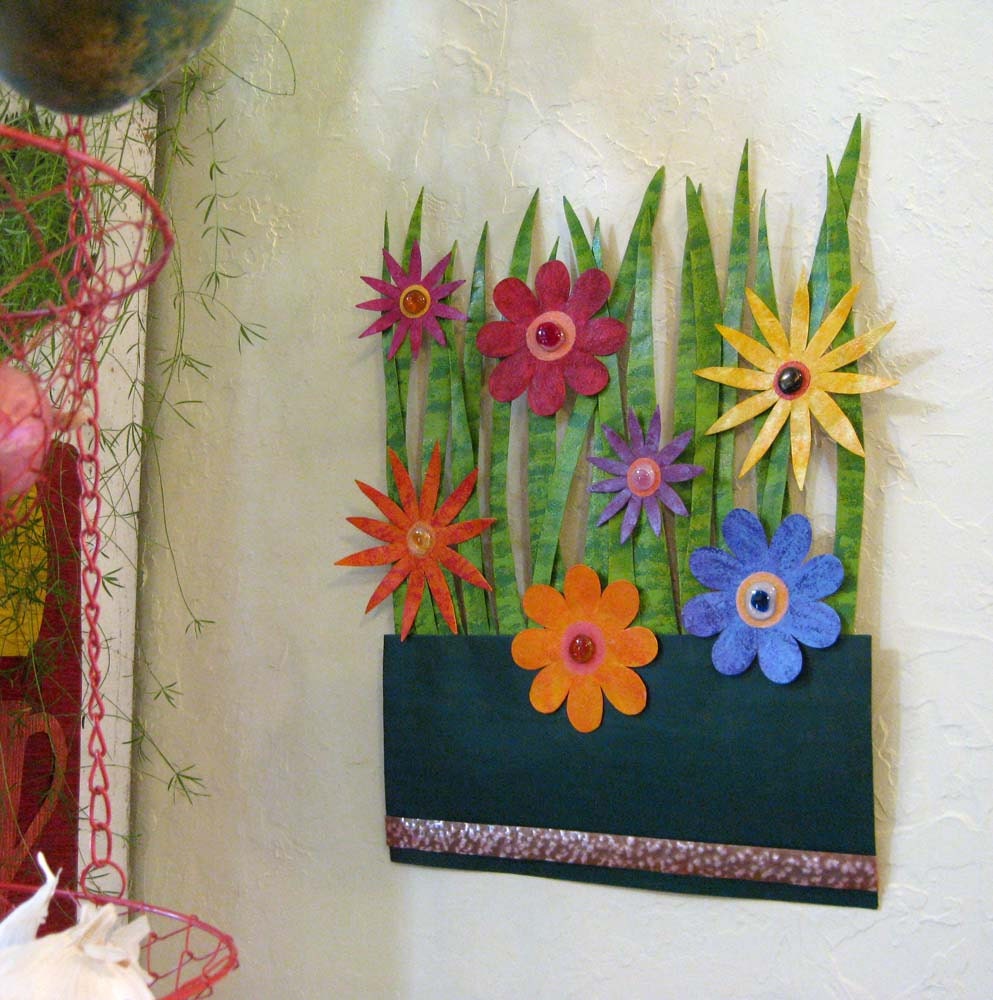 Metal art sculpture large flower box upcycled metal wall sculpture kitchen art indoor outdoor flower garden patio 14 x 18