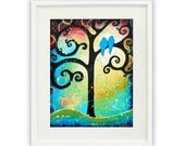 Tree of Life Art Giclee Print, Love Birds Animal Art, Whimsical Nature Wall Art Decor 13x18 Signed