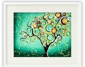Giclee Poster Print - Tree of Life Turquoise Abstract Landscape Whimsical Wall Art Print 13x18 Signed