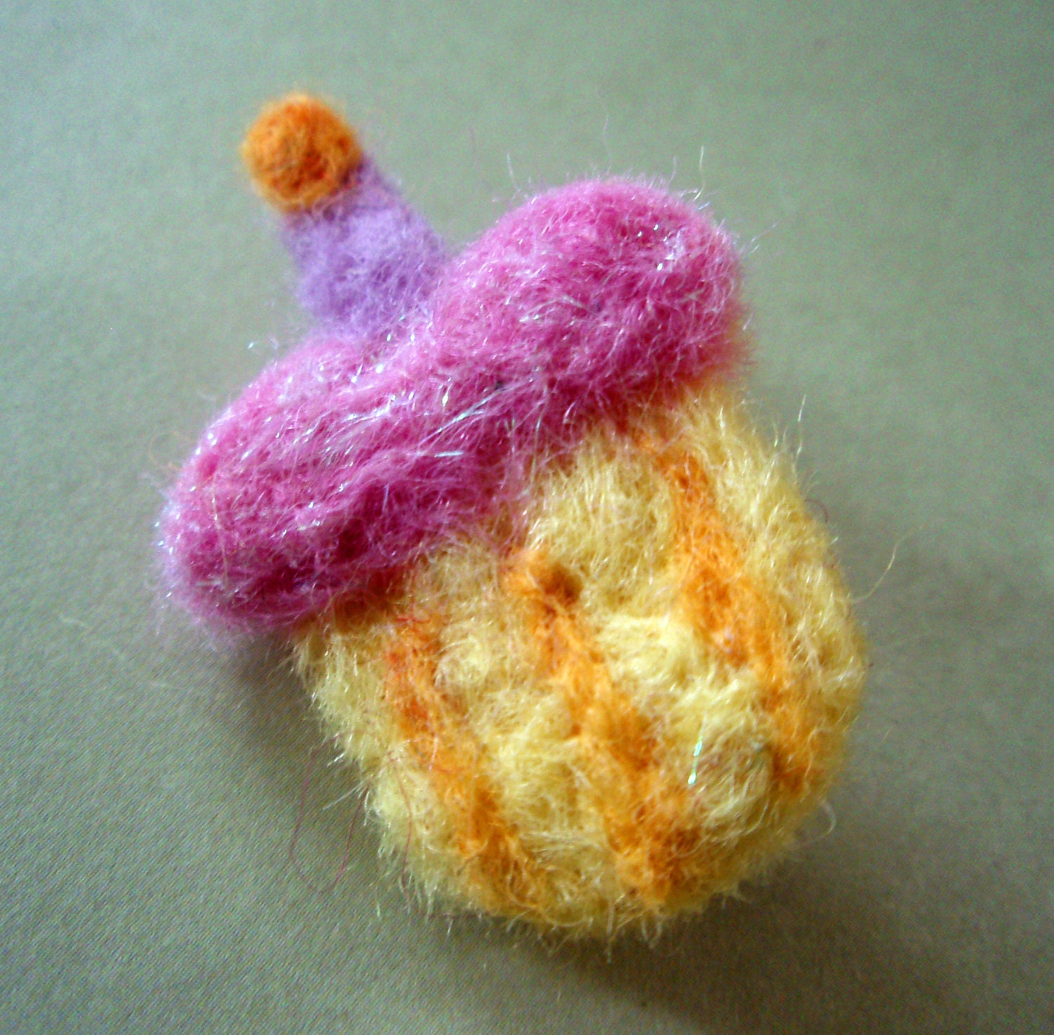 Cupcake Felted Pin - Needle Felted Fiber Art Brooch - Sparkly Cute Dessert Felt Jewelry