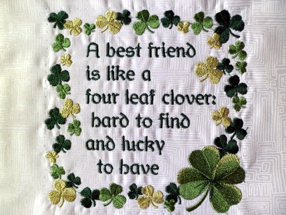 Best Friend - Machine Embroidered quilt block - ready to sew or frame  8 3/4 in. x 8 in.