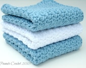 Kitchen Dishcloths Washcloths Crochet Cotton Country Blue & White or YOU PICK COLORS Set of 3