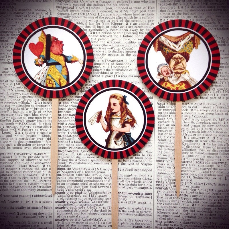 Alice in Wonderland Cupcake Toppers, A Set of 12
