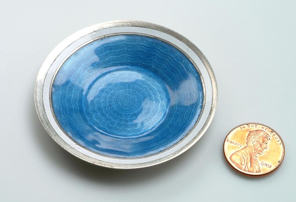 Wonderfully Odd Little Blue Guilloche Enamel Dish 2.25" diameter