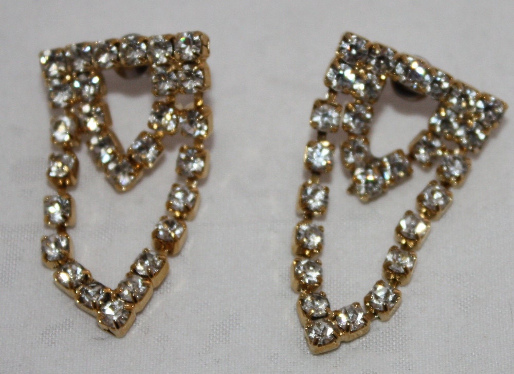 Vintage Earrings, Rhinestone Dangle Glam Earrings, Pierced, 1980's