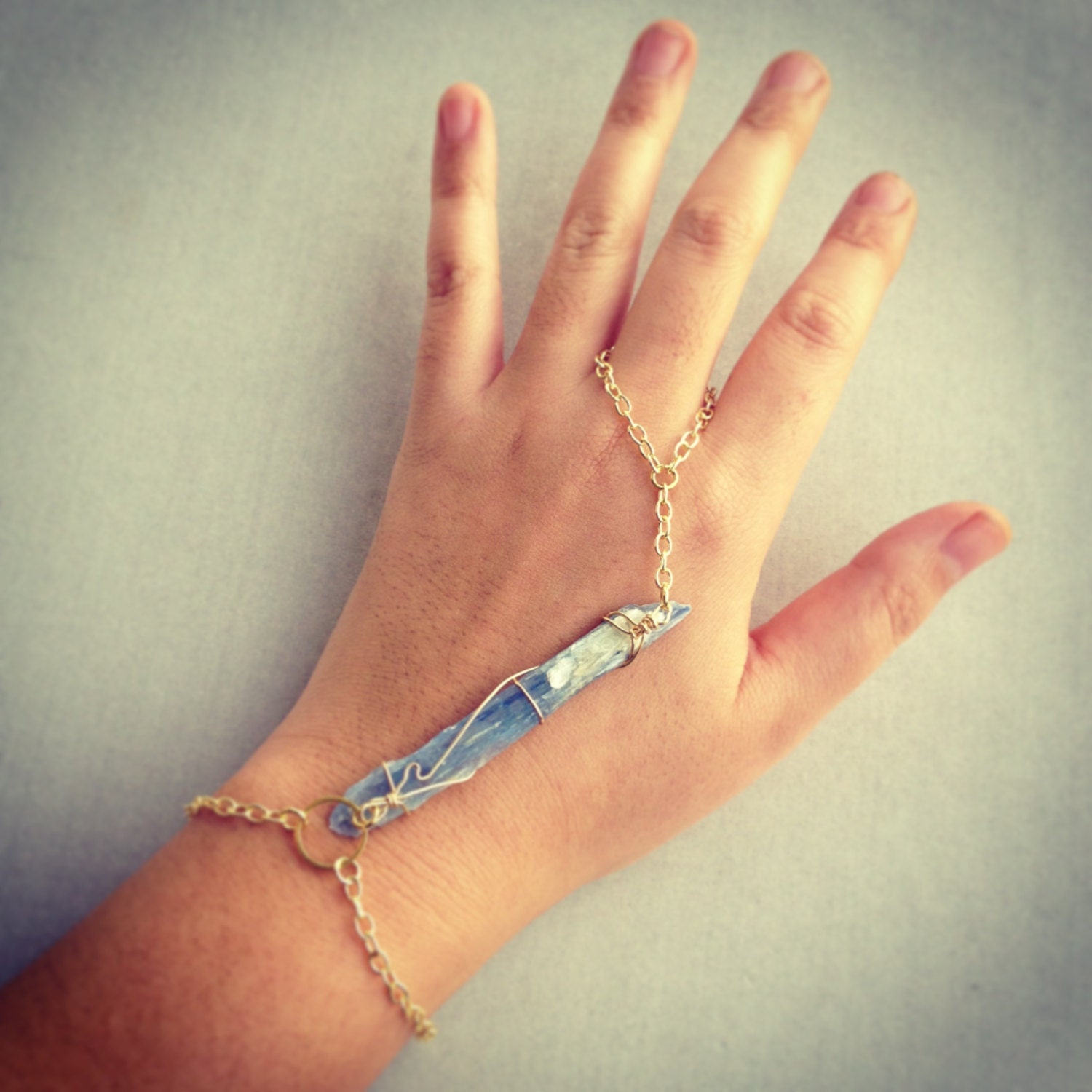 Kyanite gold hand chain hand bracelet by ayapapaya on Etsy