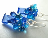 Blue Topaz, Lapis, Apatite and Quartz Gemstone Sterling Silver Earrings