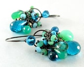 Blue and Green Mixed Gemstone Earrings