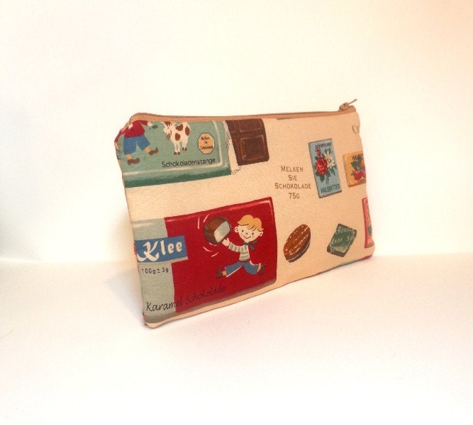 Medium Zipper Pouch Cosmetic Pouch Pencil Case German Chocolate Bars on Tan