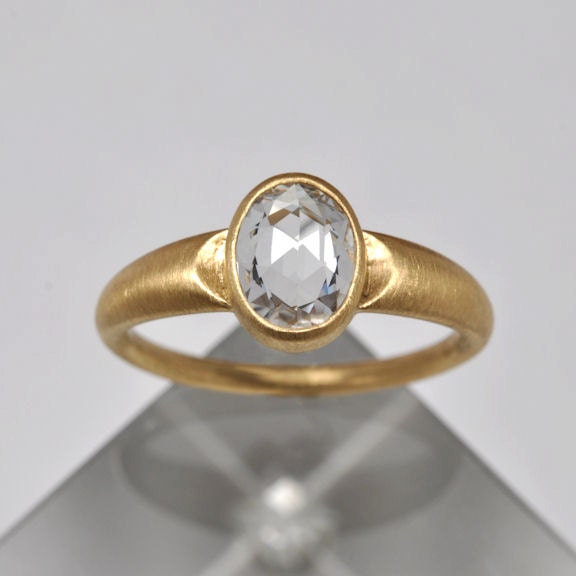 Sapphire Crescent ring - rose cut sapphire engagement ring - 18k yellow gold