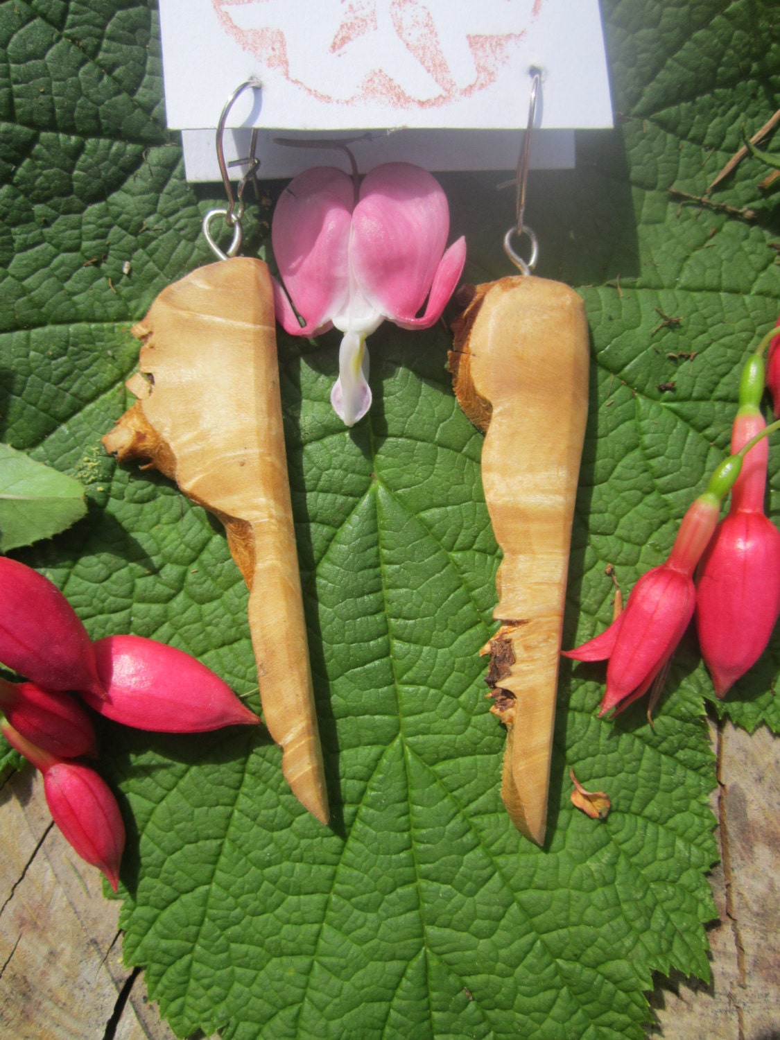 Long  dangly Birdseye Maple Wood Earrings- Reclaimed Wood Earrings...70