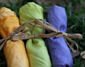 SPRING SILKS - set of three 21x21 square play silks - hand-dyed - sprout crocus sunshine