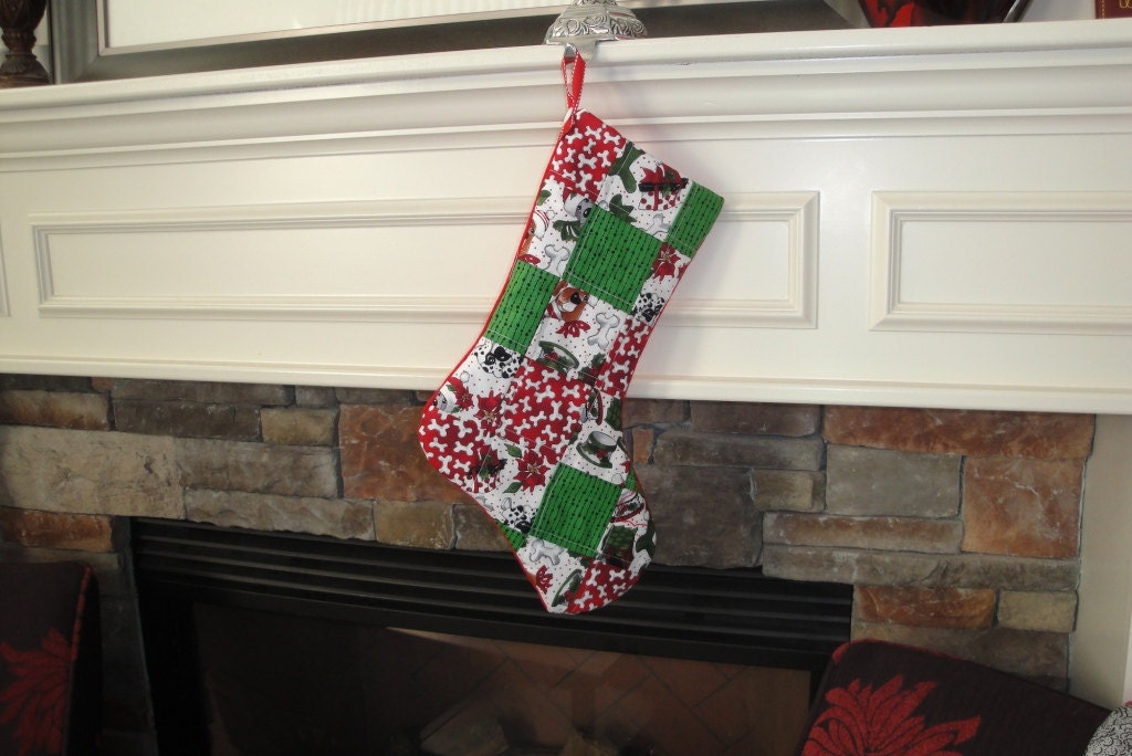 Patchwork Christmas Stocking - Puppy or Dog - Quilted