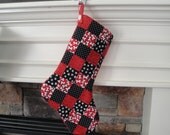Patchwork Christmas Stocking - Puppy Paw Prints - Quilted Red