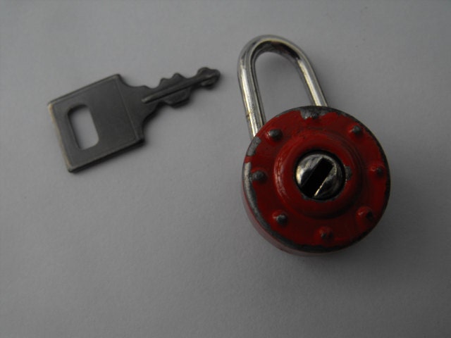 Miniature Red  Lock Padlock with Key Small Round