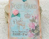 Tags Gift Hang Bridal Favor Shabby French  Ribbon Rose PARIS POSTCARD Bridal Shower Handmade  Set of 5 Handmade by Enchanted Quilling