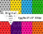 Polka dot Paper Pack - 8 Printable Digital Scrapbooking Papers - 12 x 12 - 300 DPI - INSTANT DOWNLOAD