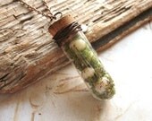 Nest - Vintage Glass Vial Moss Nest and Eggs Assemblage Handmade Necklace