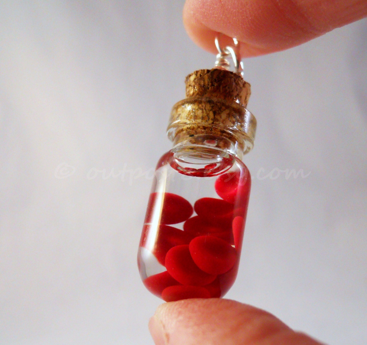Red blood cells bottle necklace. Awesome science jewelry. Polymer clay. Free US shipping.