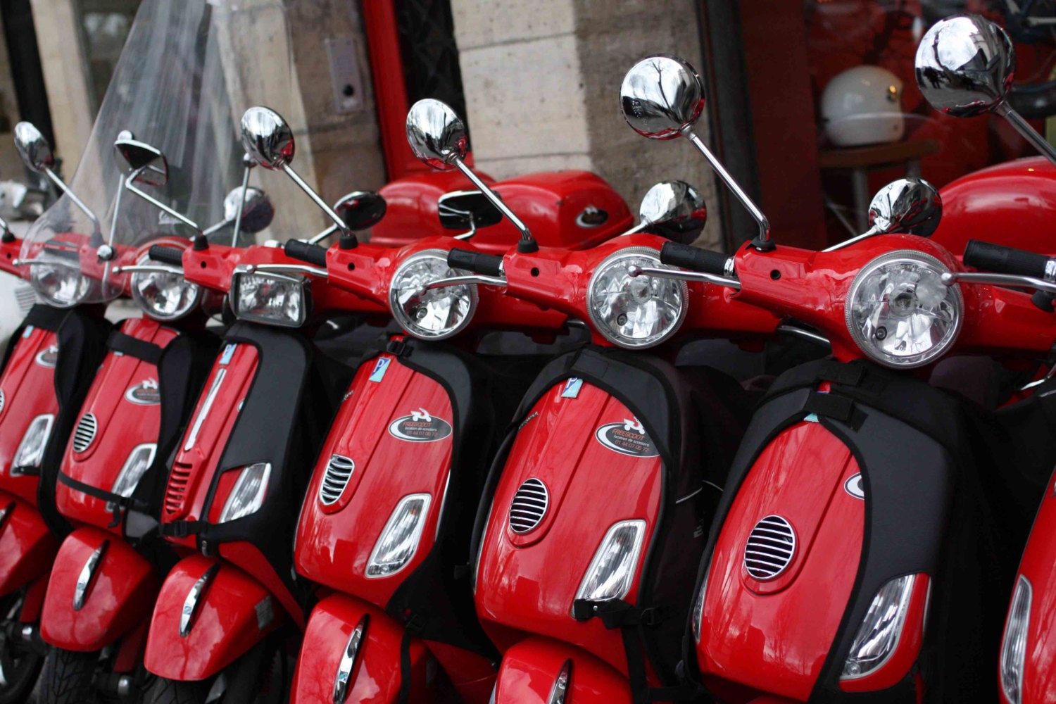 Paris Photography - Ready to Ride - Cherry Red Vespas - Paris France - 8x10 Fine Art Photograph - affordable home decor
