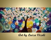 Modern Original Painting APPLE BLOSSOM Tree Landscape Whimsical Art Oil Large Canvas