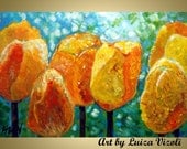 TULIPS in the RAIN Original Modern Impressionist Impasto Oil Painting Yellow Spring Flowers by Luiza Vizoli