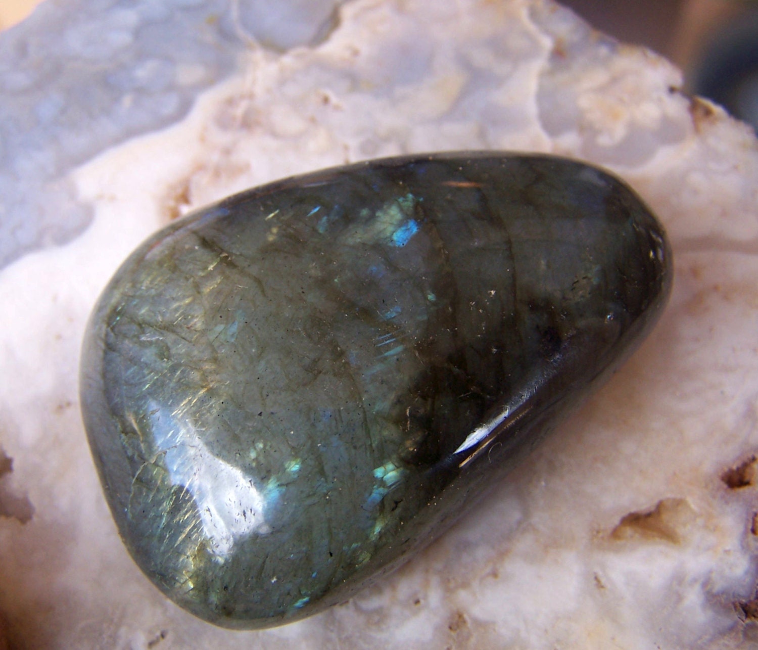 Labradorite - stone specimen - polished tumbled - blue gold fire - large - lapidary supplies large cabochon free form wire wrap supply
