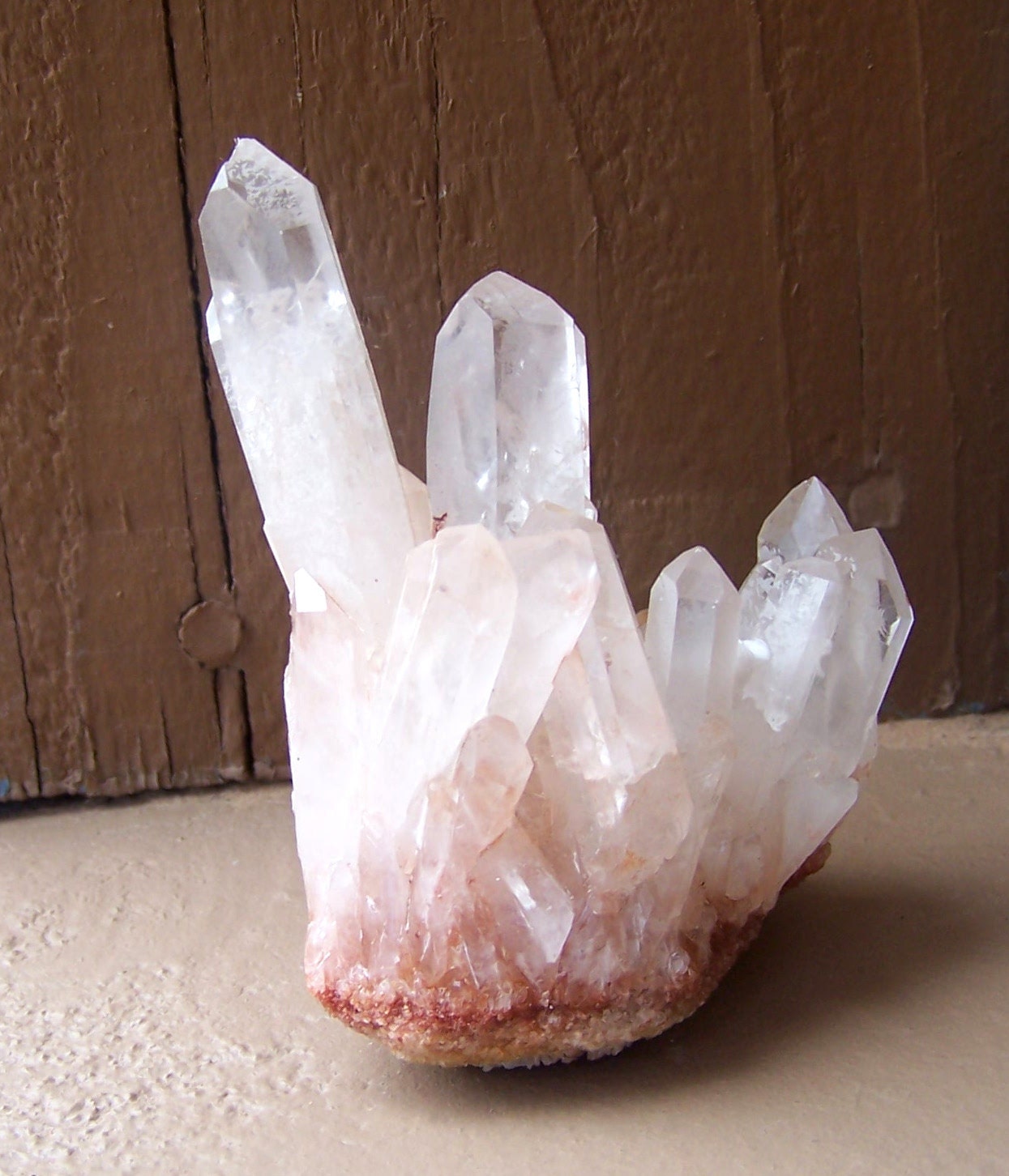 Large Quartz Crystal Cluster - natural raw points  - clear Pink Quartz cluster - large display - lapidary lemurian - specimen druzy