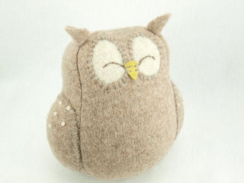 Repurposed Wool Owl Felted Wool Lamb Wool Stuffing Upcycled Home Decor Eco Friendly Ornament Interior Eco Friendly Home Decor