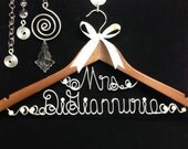 LARGE LETTERS  Two Lines  Personalized Bride hanger for wedding dress  Original Unique Wired Art design PEARLS and ribbon accents included