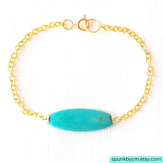 Turquoise Magnesite Gold Chain Minimalist Bracelet - Oval