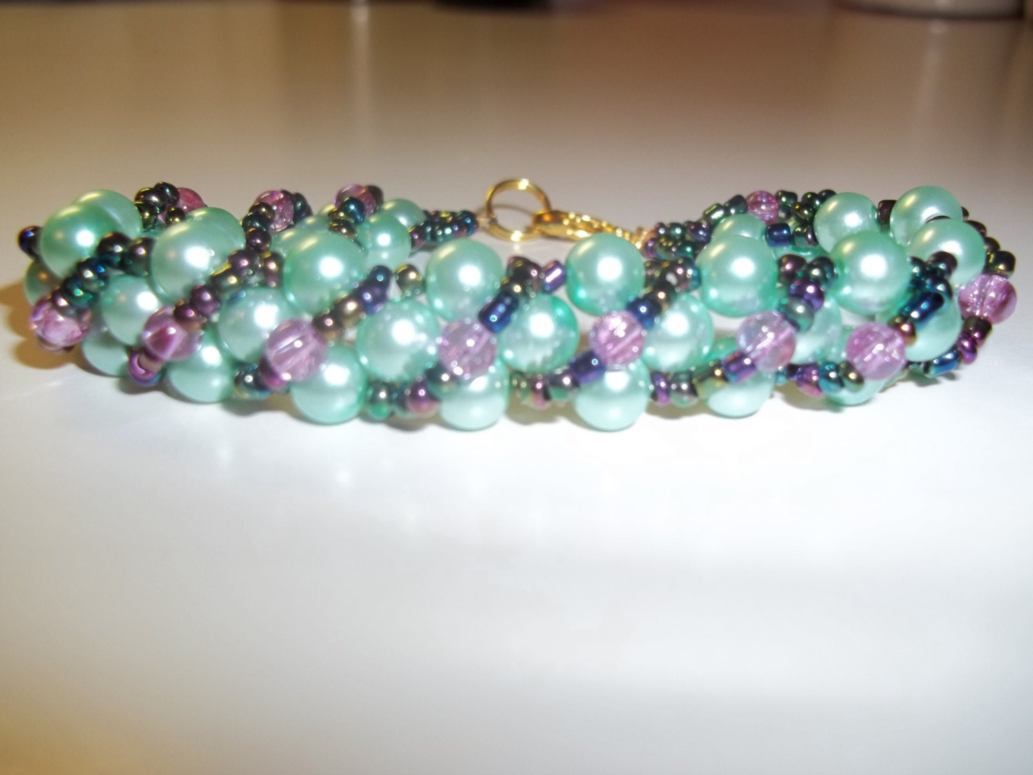 Seafoam/Purple Beadwoven Bracelet