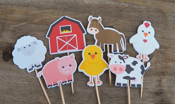 Farm Birthday Party - Set of 12 Farm Buddies Cupcake Toppers by The Birthday House