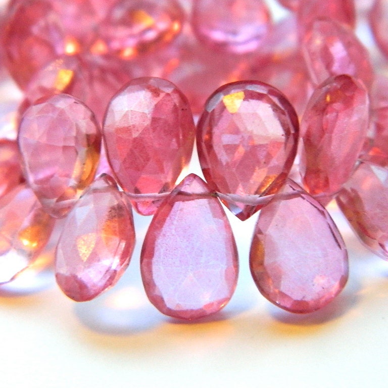 Flamingo Pink Quartz 11MM X 8MM Faceted Teardrop Briolettes -- 2 Inch Strand - 13 Stones - Semiprecious Stone - Gemstone Bead