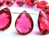 Deep Pink Quartz 12MM X 9MM Faceted Teardrop Briolettes --One Pair - 2 Stones - Semiprecious Stone - Gemstone Bead