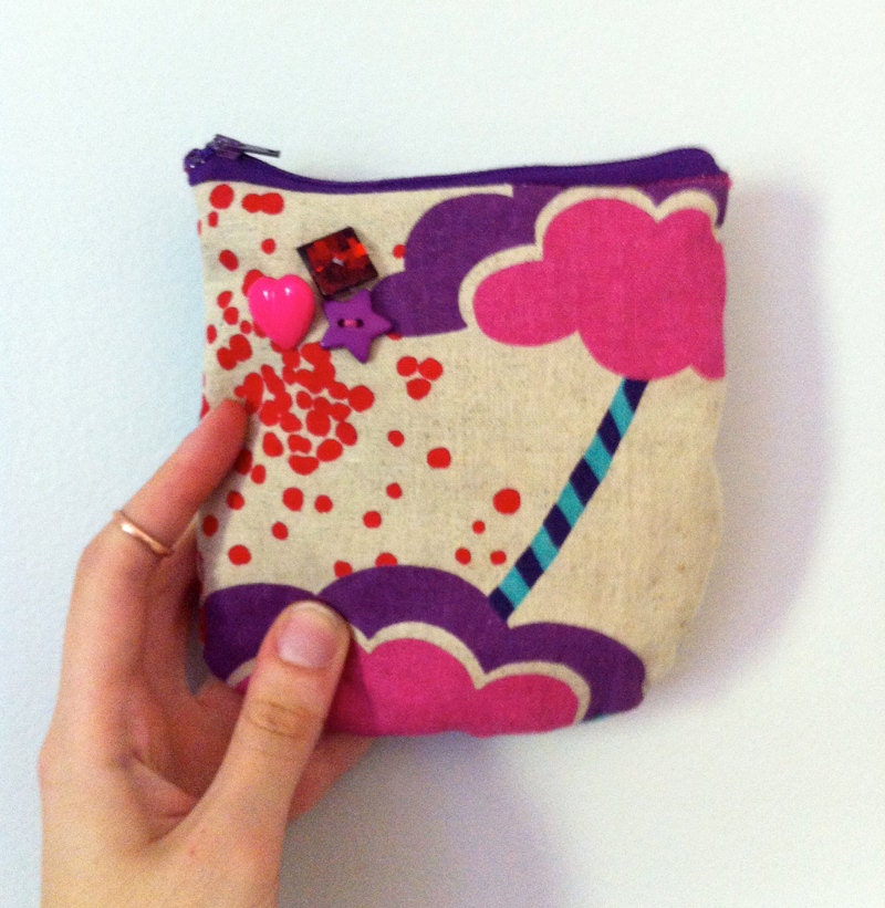 KG // Wildwood Clouds and Button Detail Zipper Pouch