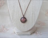 Bohemian Charm Necklace Southwestern Terra Cotta Round Agate Stone Copper Chain Necklace Earth Tones Orange Cream Brown Red Stripe Rust Tan